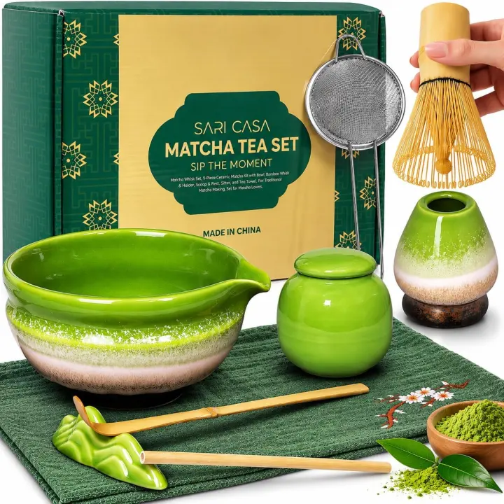 10-Piece Matcha Kit with Ceramic Bowl and Bamboo Whisk