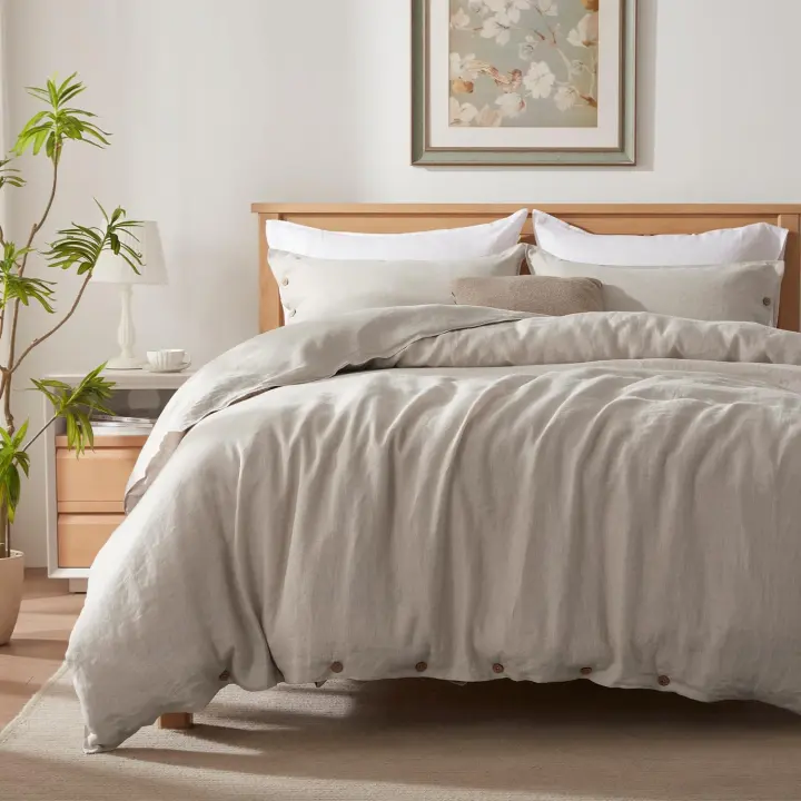 100% French Linen Queen Duvet Cover Set — 3-Piece with Button Closures