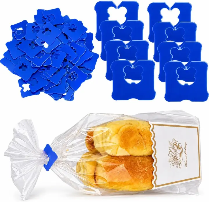 100-Pack Reusable Plastic Bag Clips — 7/8 x 7/8 in Food Clips (Blue)