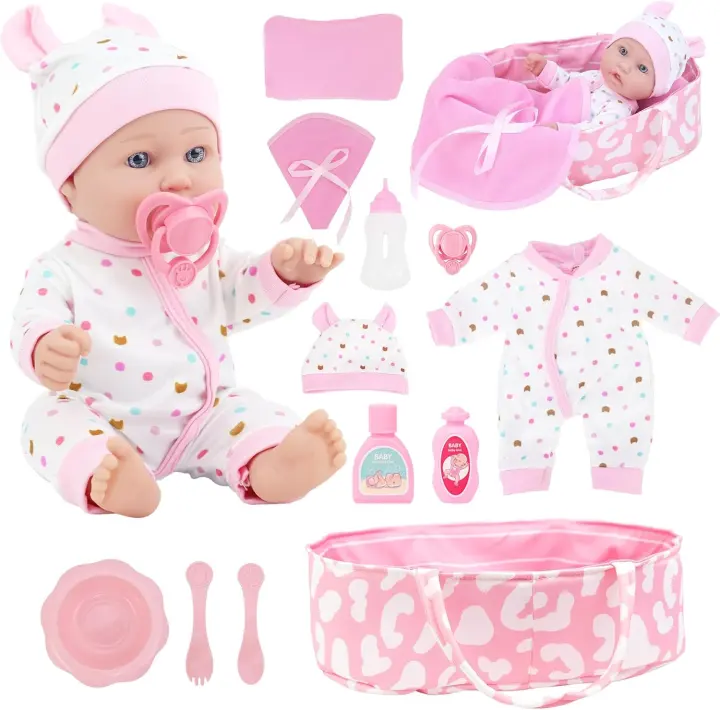 12-Inch Baby Doll with Sleeping Carrier and 13-Piece Accessory Set
