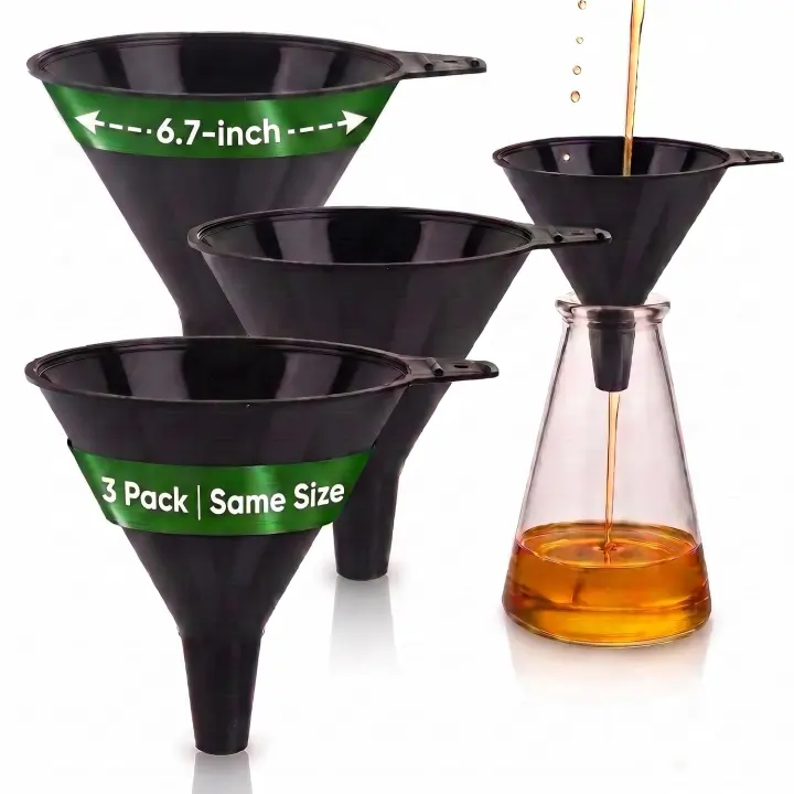 3-Pack Plastic Funnels for Automotive and Home Use