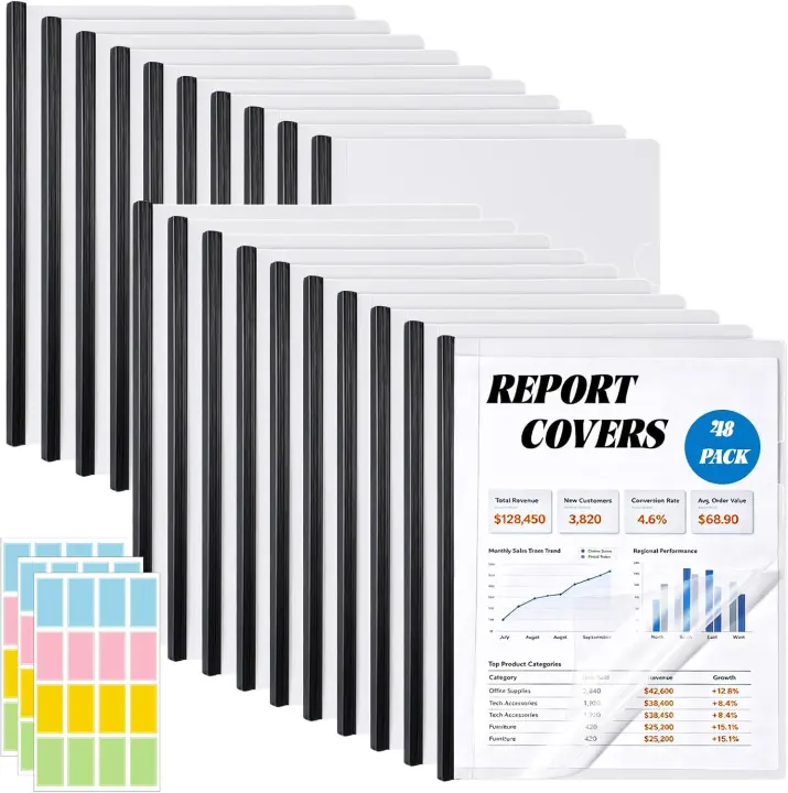 48-Pack Clear Report Covers with Sliding Bars for A4/Letter