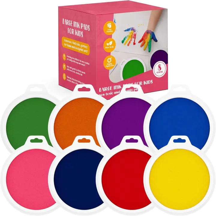 8-Piece Large Washable Ink Pads for Kids — Hand & Foot Stamp Set