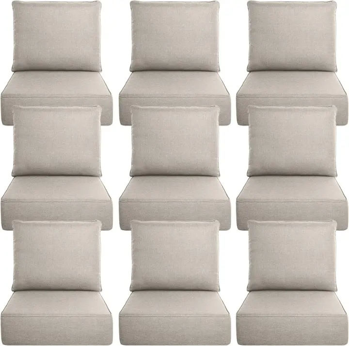 9-Piece 6" Thick Outdoor Patio Cushion Set — Seat & Back 22x24 / 21x24