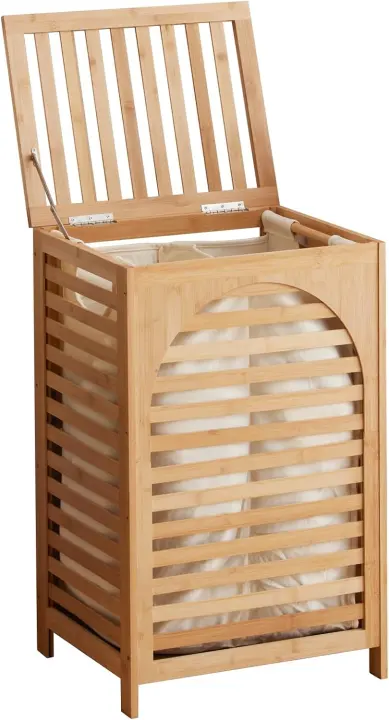 Bamboo Laundry Hamper with Lid and Removable Wash Bags — Large