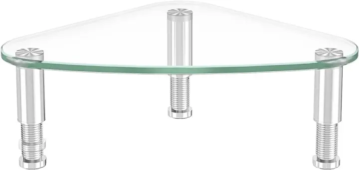 Clear Glass Triangle Monitor Riser — Corner Desktop Computer Stand