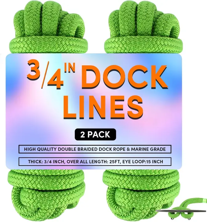 Double-Braided Boat Dock Lines — Marine Mooring Ropes (2-Pack)
