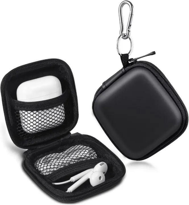 EVA Earbud Case with Stainless-Steel Carabiner — Mini Earphone Pouch