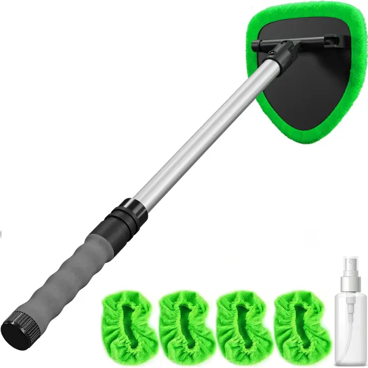Extendable Windshield Cleaning Kit with Microfiber Pads & Swivel Head