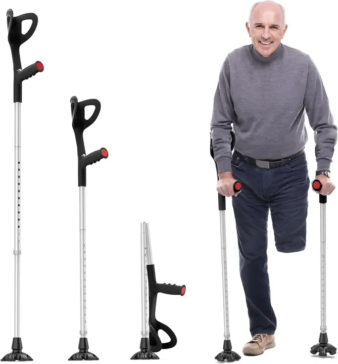 Foldable Adjustable Forearm Crutches — Self-Standing Wide-Base Pair