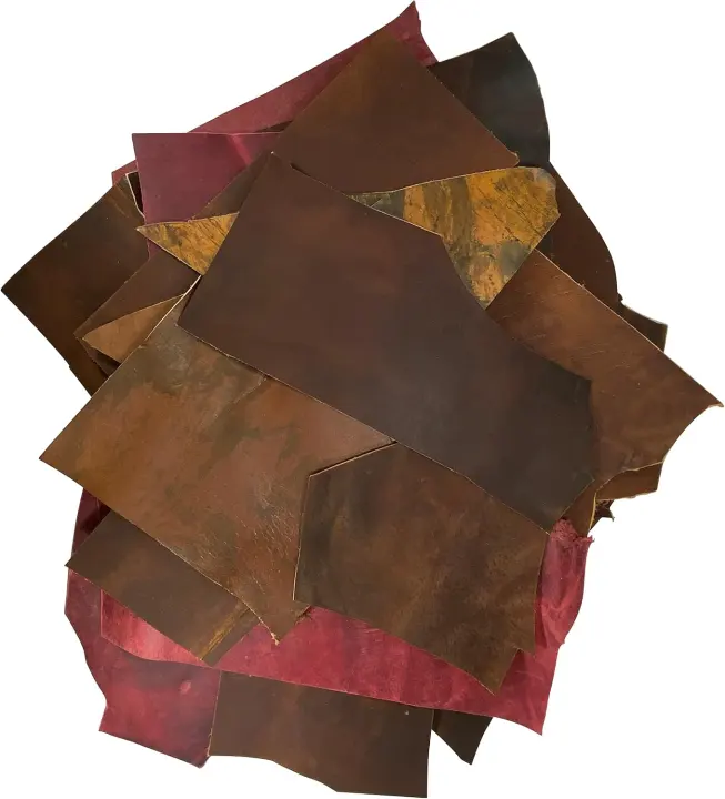 Full-Grain Buffalo Leather Scraps — 3 lb Craft Remnants with 36" Cord
