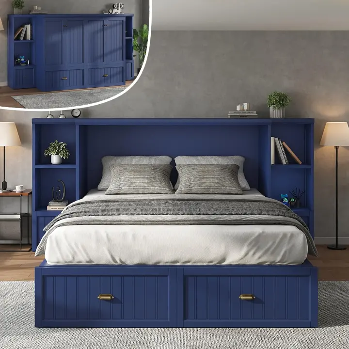 Full-Size Murphy Bed with Nightstands and Charging Station