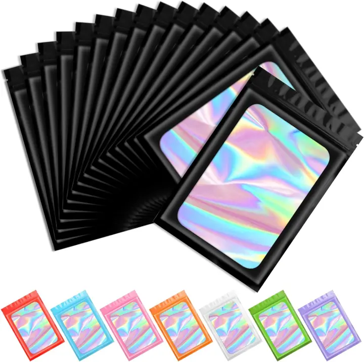 Funfery 100-Pack Holographic Black Mylar Resealable Bags — 3 x 4.7 in