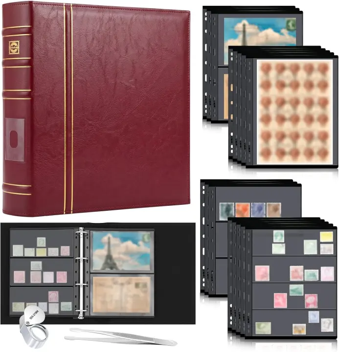 Lewtemi Stamp Collecting Album Set — 20-Page Brownish-Red Binder