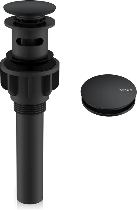 Matte Black Pop-Up Bathroom Sink Drain with Overflow — Pop-Up Stopper