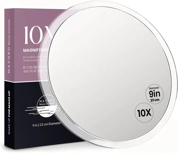Mavoro 9" 10X Magnifying Makeup Mirror with Triple Suction Cups