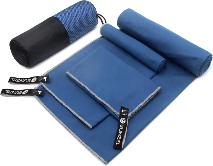 Microfiber Quick-Dry Camping Towel Set — 3 Sizes (Navy Blue)