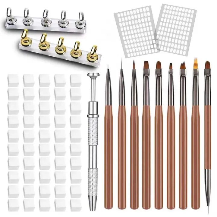 Nail Art Brush Kit with Magnetic Press-On Stand and Ombre Sponges