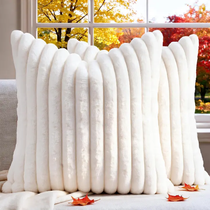 Pair of 20x20 Faux Fur Decorative Pillow Covers — Cream White