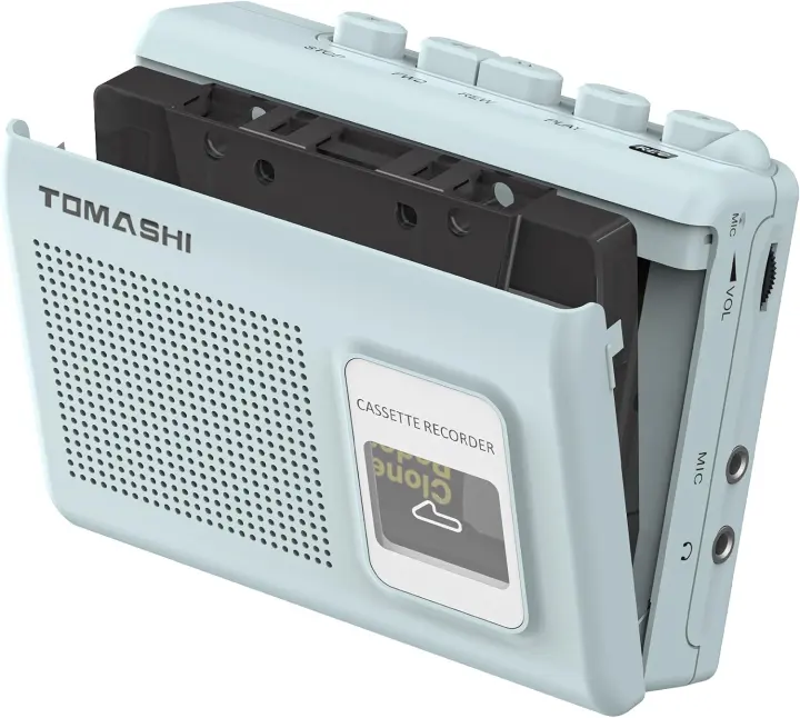Portable Cassette Tape Player & Recorder with Speaker and Mic (Blue)