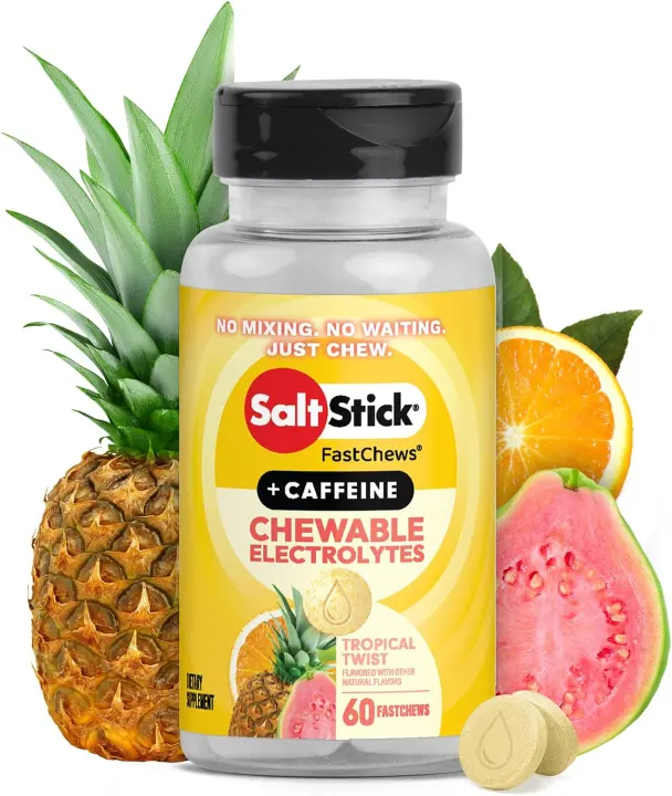 SaltStick FastChews + Caffeine — High-Sodium Chewable Tablets, Tropical Twist (60)