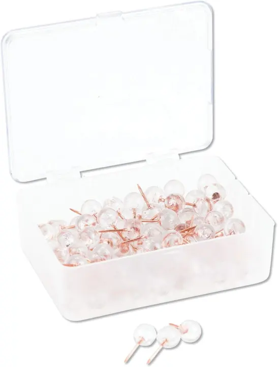 Sphere Push Pins — 100 Rose Gold Clear-Head Pins for Cork Boards