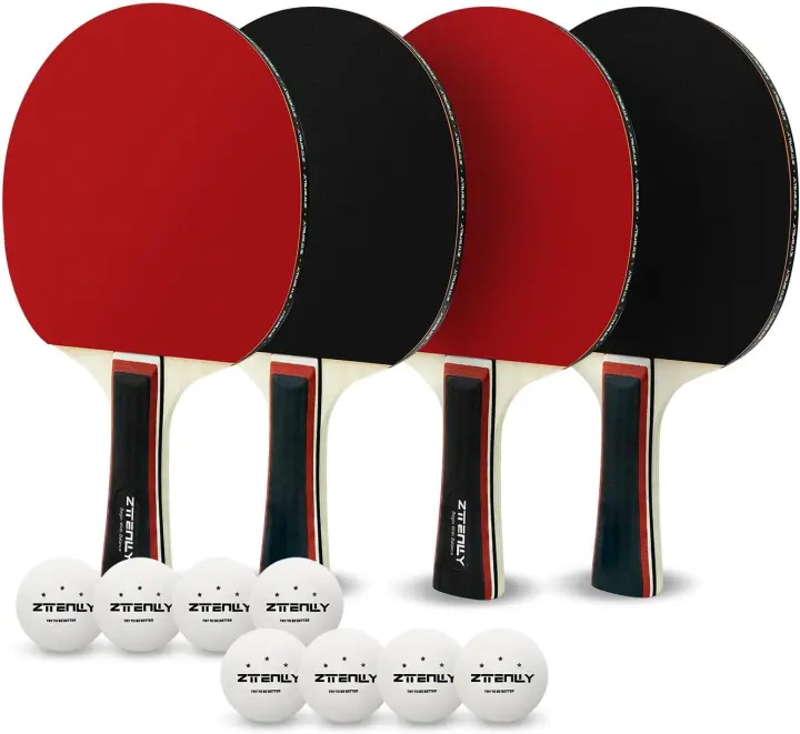 Table Tennis Paddles Set with Balls — Sticky Inverted Rubber, 5-Ply Blade