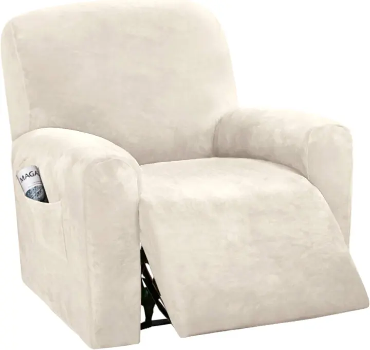 Velvet Stretch 4-Piece Recliner Slipcover — Form-Fitting Chair Cover